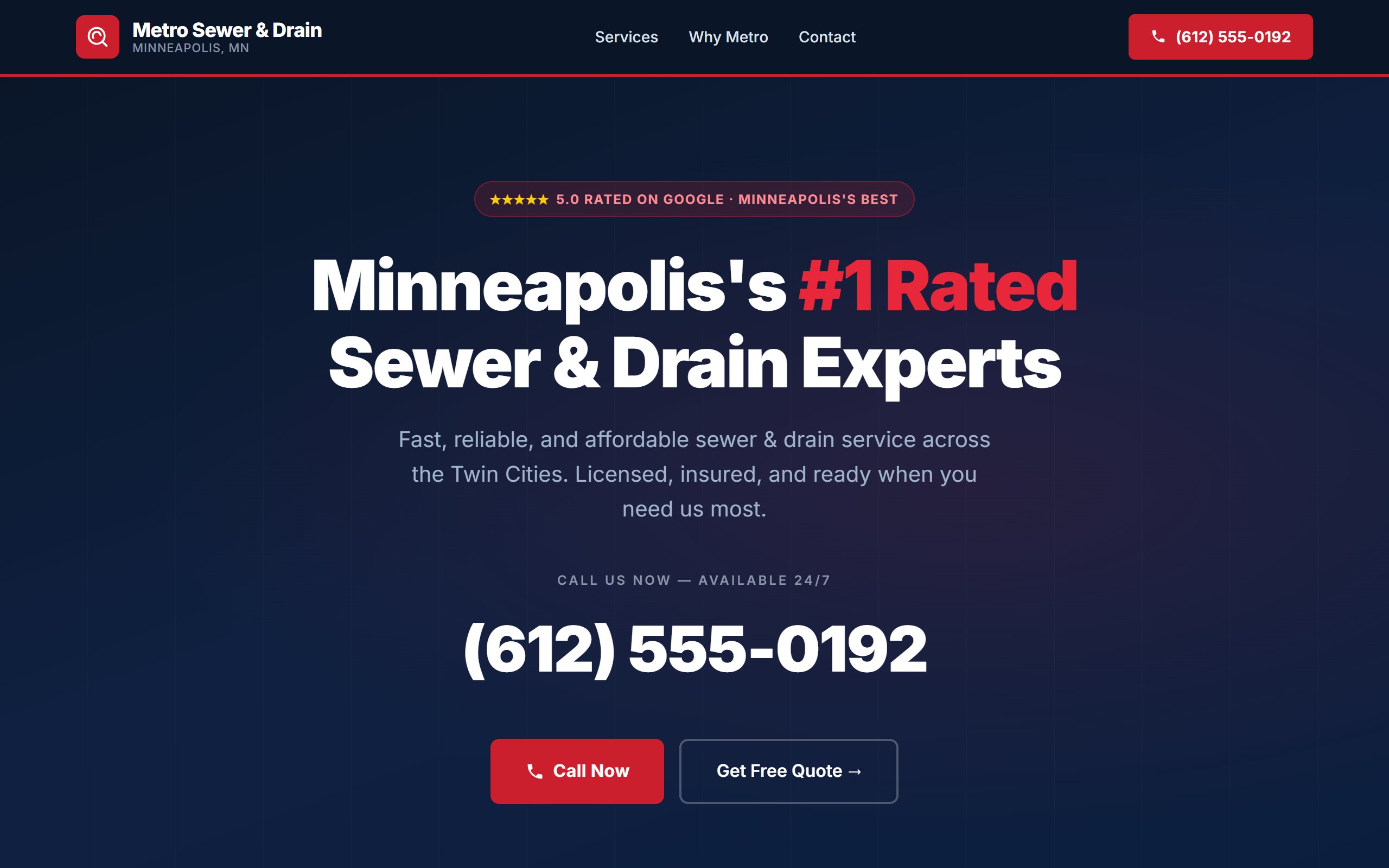 Metro Sewer & Drain website